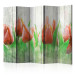 Room Divider Red Tulips on Wood II - tulip flowers on a wooden background 133863