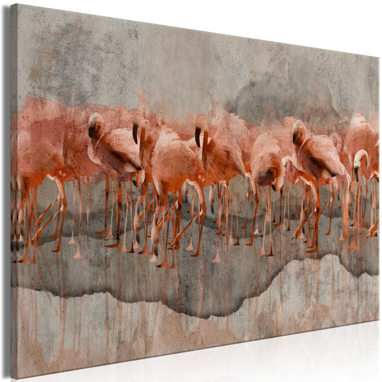 Canvas Art Print Flamingo Lake (1-piece) Wide - abstract pink birds 134963 additionalImage 2
