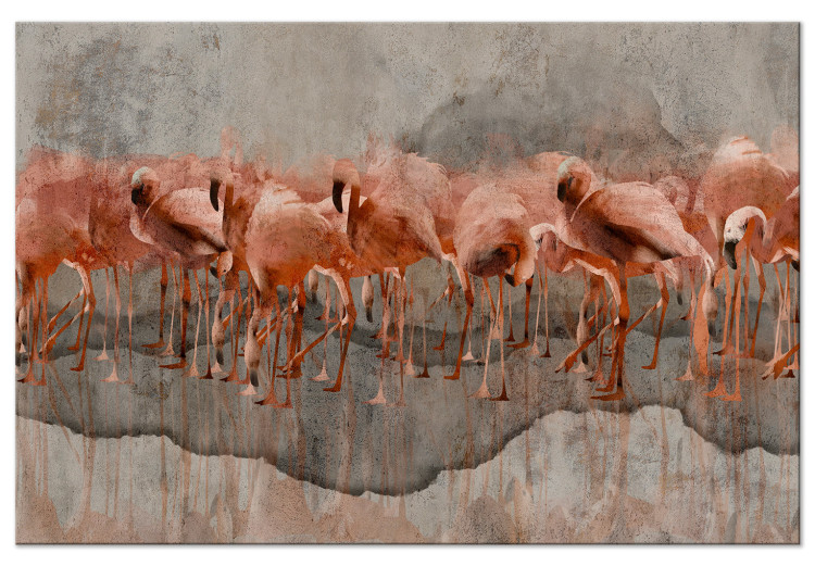 Canvas Art Print Flamingo Lake (1-piece) Wide - abstract pink birds 134963