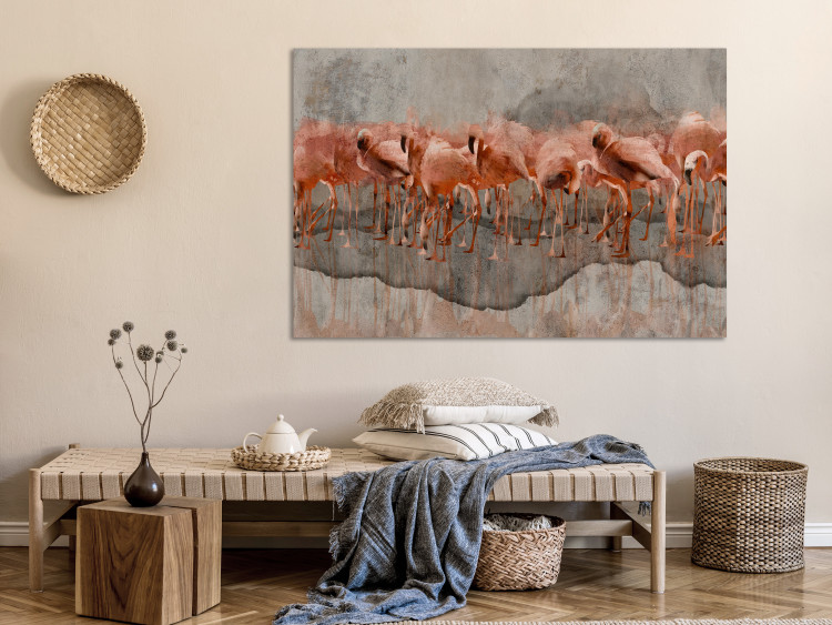 Canvas Art Print Flamingo Lake (1-piece) Wide - abstract pink birds 134963 additionalImage 3