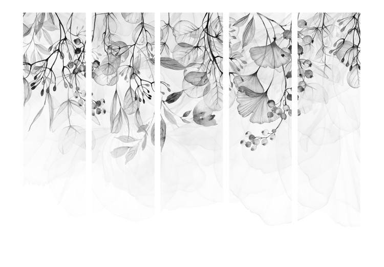 Room Divider Misty Nature - Gray II (5-piece) - Black and white pattern in plants 136163 additionalImage 3