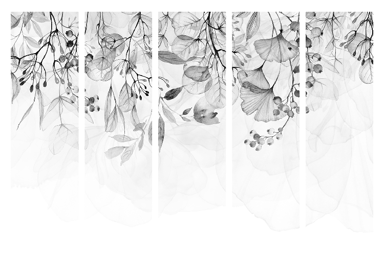 Room Divider Misty Nature - Gray II (5-piece) - Black and white pattern in plants 136163 additionalImage 7