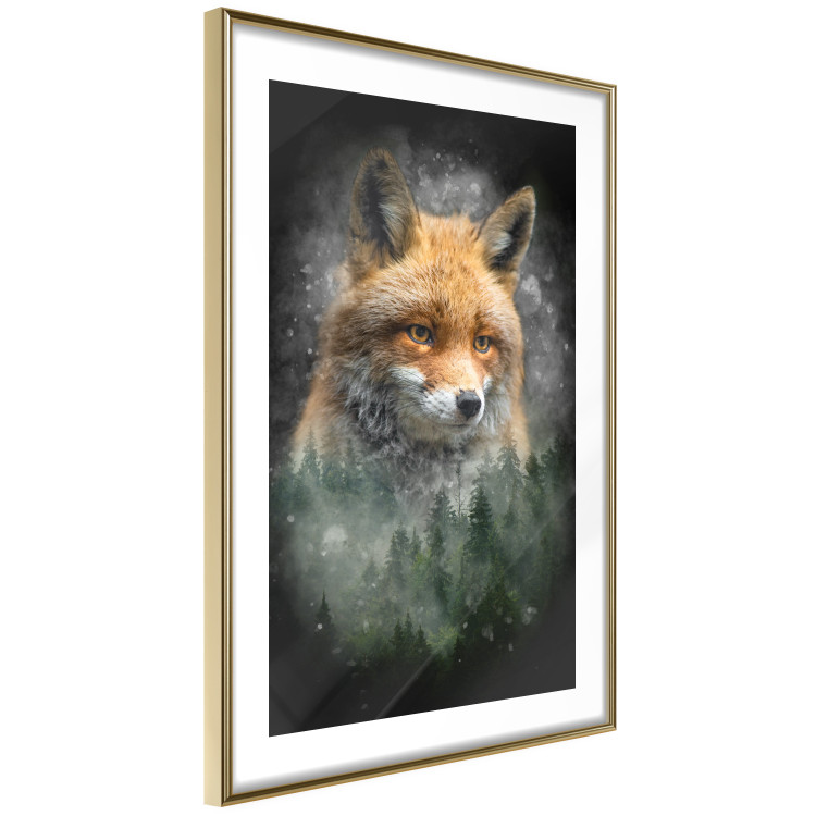 Wall Poster Forest Life - fanciful landscape of a fox and green forest on a black background 138063 additionalImage 21