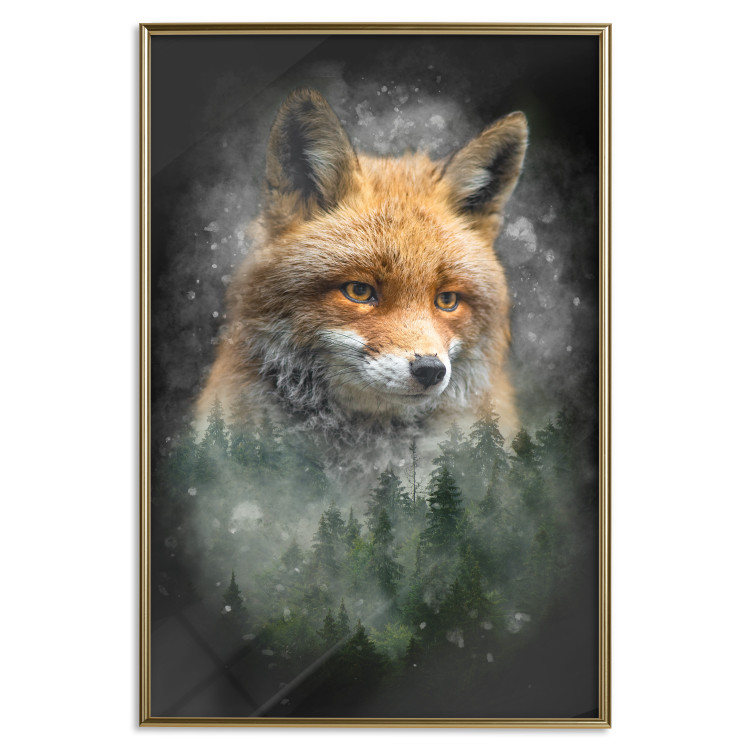 Wall Poster Forest Life - fanciful landscape of a fox and green forest on a black background 138063 additionalImage 6