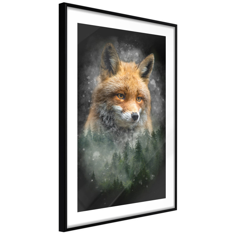 Wall Poster Forest Life - fanciful landscape of a fox and green forest on a black background 138063 additionalImage 22