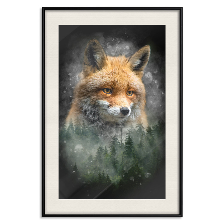 Wall Poster Forest Life - fanciful landscape of a fox and green forest on a black background 138063 additionalImage 3