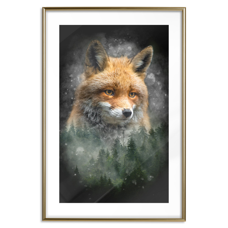 Wall Poster Forest Life - fanciful landscape of a fox and green forest on a black background 138063 additionalImage 4