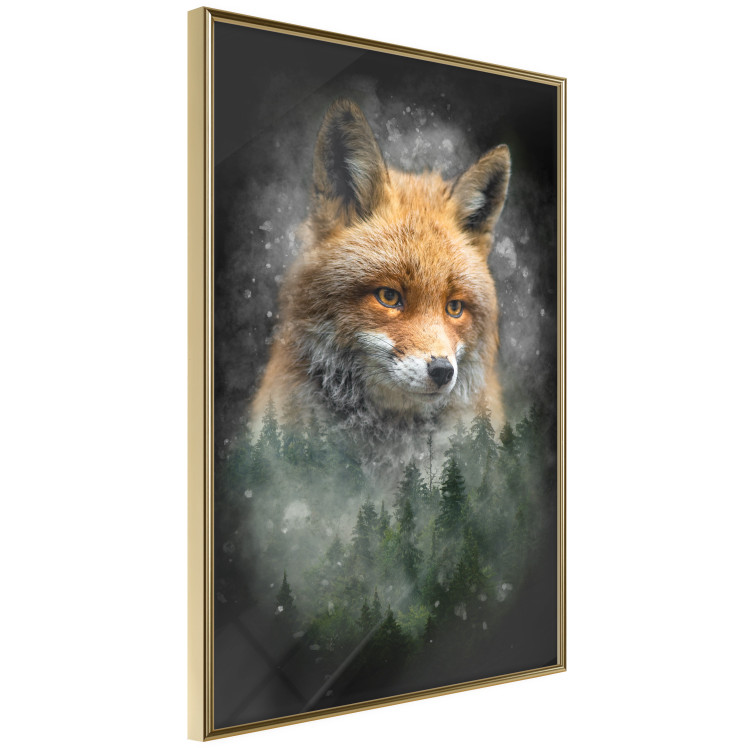 Wall Poster Forest Life - fanciful landscape of a fox and green forest on a black background 138063 additionalImage 23