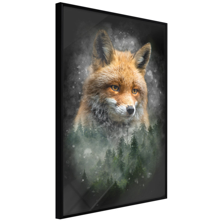 Wall Poster Forest Life - fanciful landscape of a fox and green forest on a black background 138063 additionalImage 24