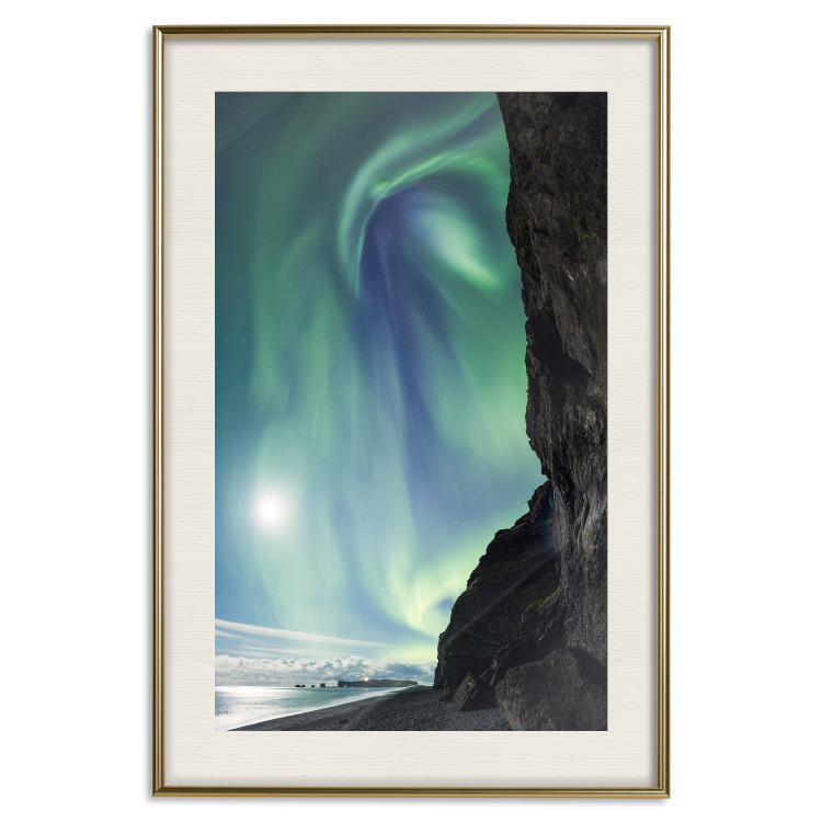 Poster Wonder of Nature - picturesque aurora borealis in the sky amidst towering cliffs 138763 additionalImage 13