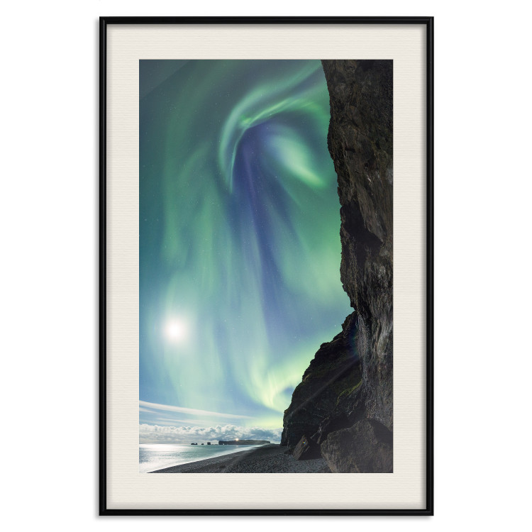 Poster Wonder of Nature - picturesque aurora borealis in the sky amidst towering cliffs 138763 additionalImage 26
