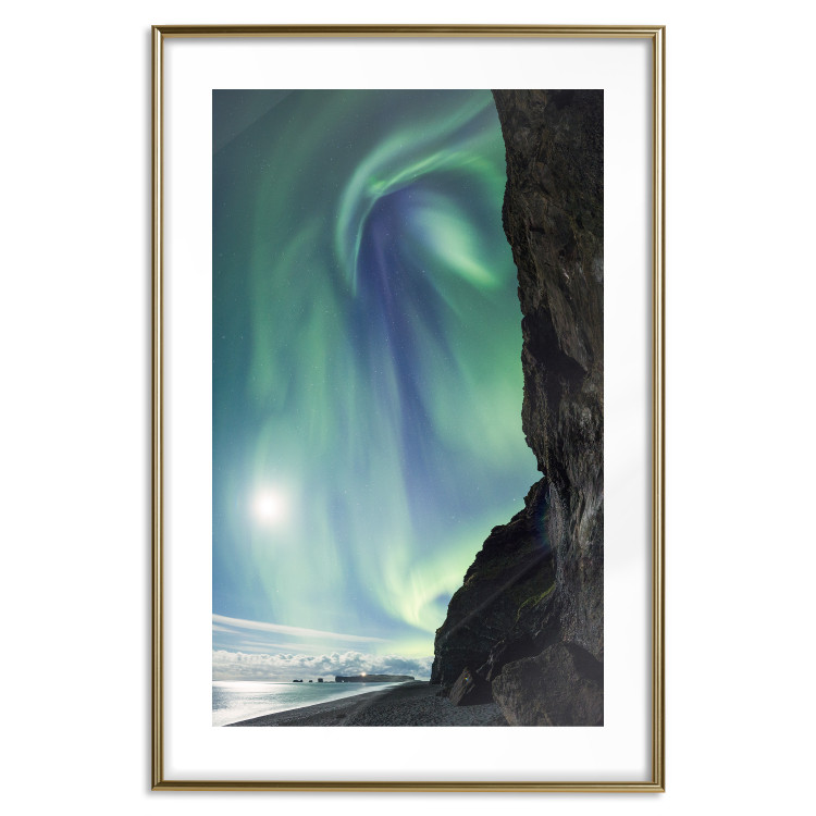 Poster Wonder of Nature - picturesque aurora borealis in the sky amidst towering cliffs 138763 additionalImage 14