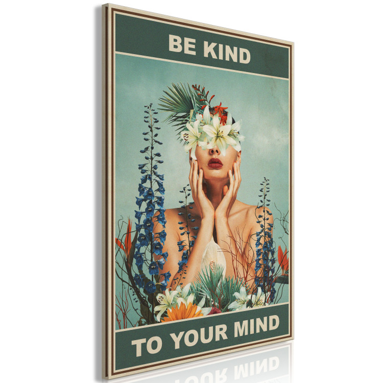 Canvas Art Print Be Kind to Your Mind (1-piece) Vertical - woman and colorful flowers 138863 additionalImage 2