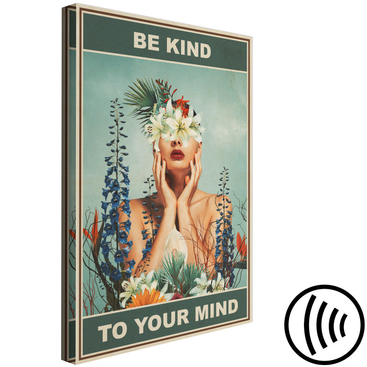 Canvas Art Print Be Kind to Your Mind (1-piece) Vertical - woman and colorful flowers 138863 additionalImage 6