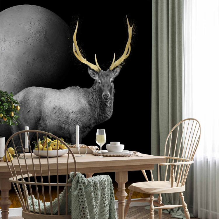 Photo Wallpaper Deer in grey - animal with golden elements on a moon background 143263 additionalImage 7