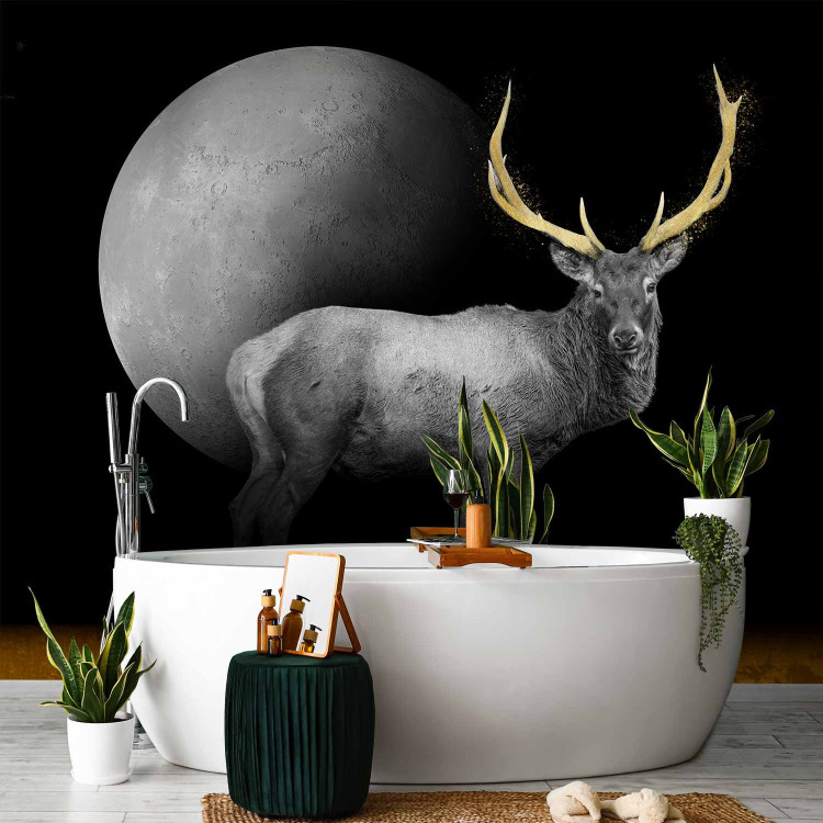 Photo Wallpaper Deer in grey - animal with golden elements on a moon background 143263 additionalImage 8