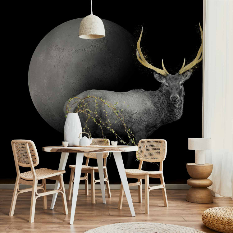 Photo Wallpaper Deer in grey - animal with golden elements on a moon background 143263 additionalImage 6