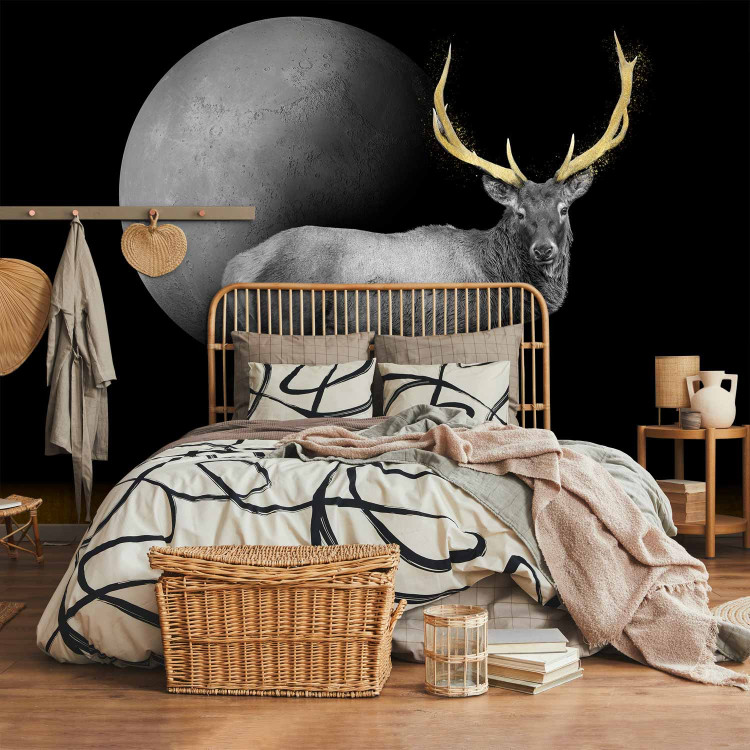 Photo Wallpaper Deer in grey - animal with golden elements on a moon background 143263 additionalImage 2