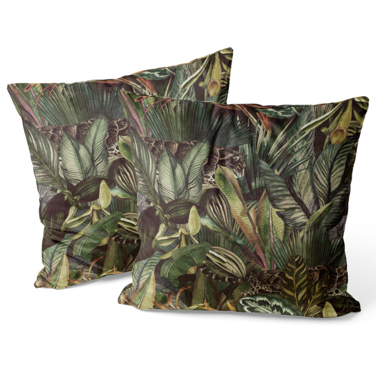 Decorative Velor Pillow Tigers among leaves - a composition inspired by the tropical jungle 147163 additionalImage 3