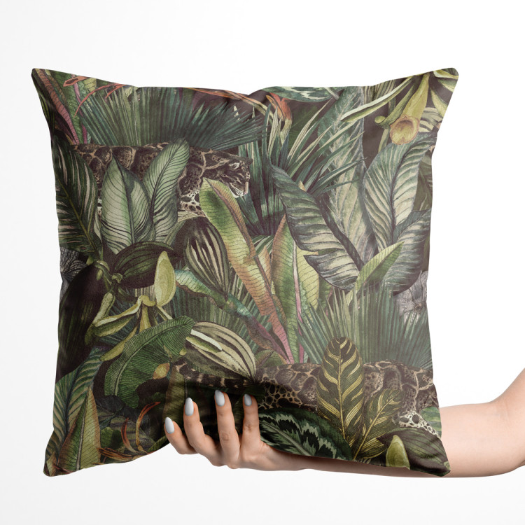 Decorative Velor Pillow Tigers among leaves - a composition inspired by the tropical jungle 147163 additionalImage 2
