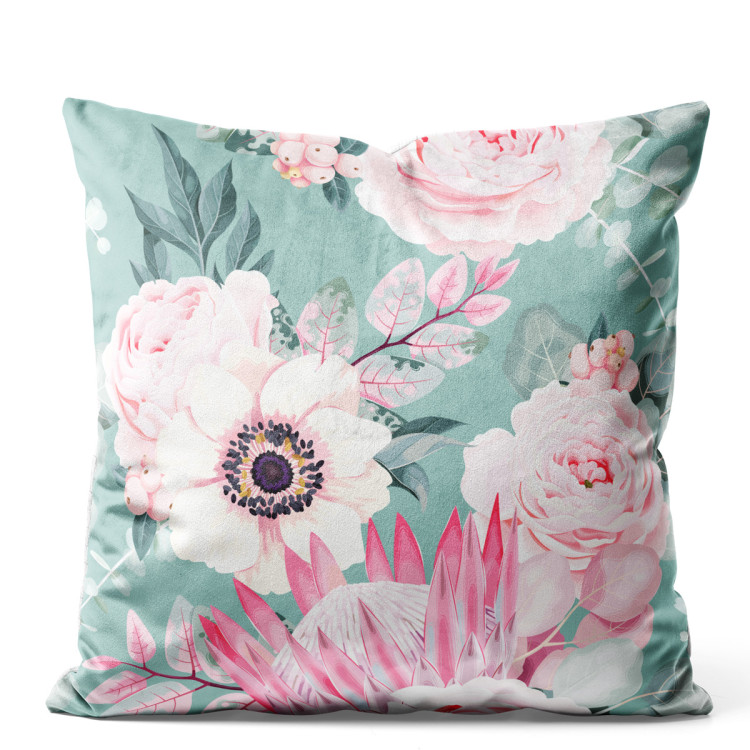 Decorative Velor Pillow A floral dream - a pink and green motif inspired by nature 147263