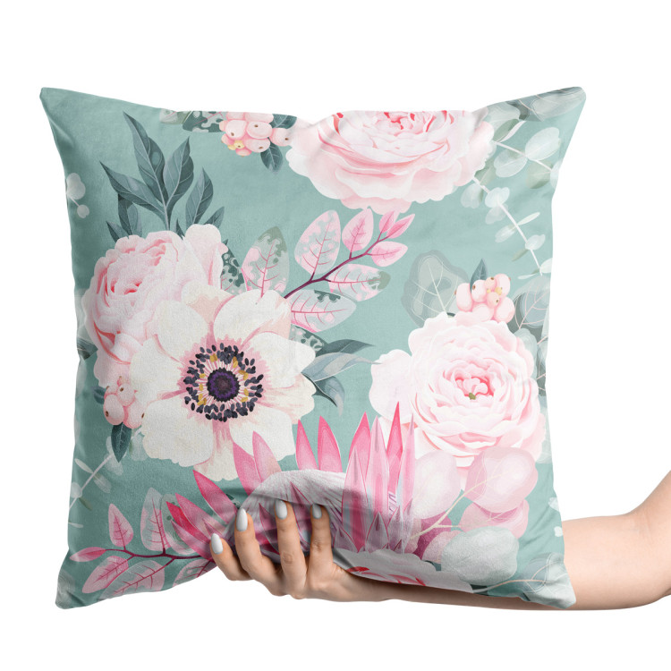 Decorative Velor Pillow A floral dream - a pink and green motif inspired by nature 147263 additionalImage 2