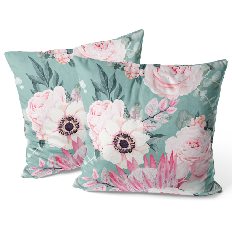 Decorative Velor Pillow A floral dream - a pink and green motif inspired by nature 147263 additionalImage 3