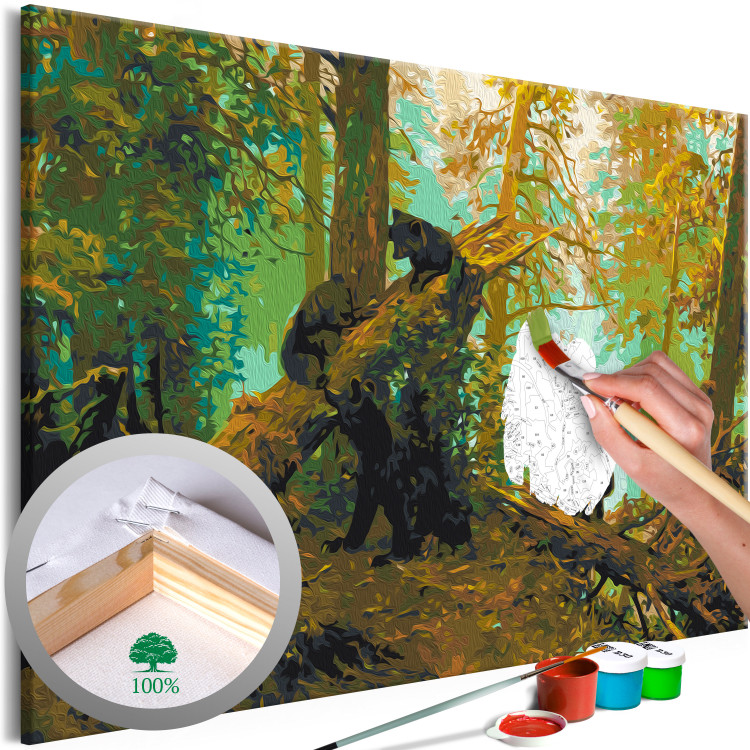 Paint by Number Kit Bear Play - Family of Brown Animals in a Pine Forest 148463