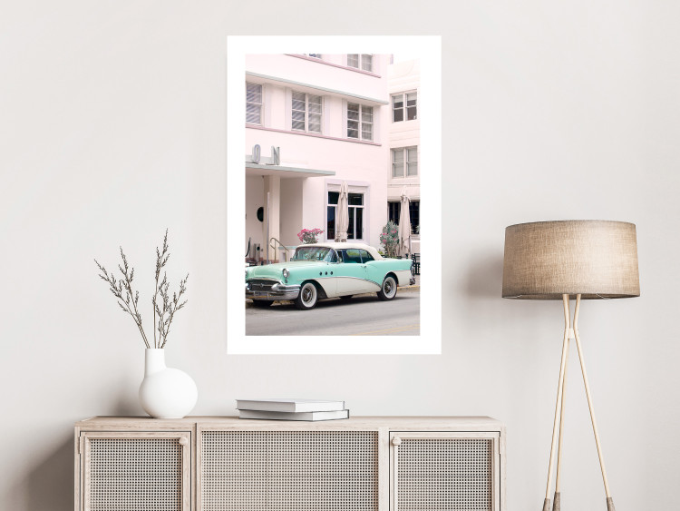Wall Poster Retro Style - Sunny Street in a Pink Glow and a Car 149063 additionalImage 16
