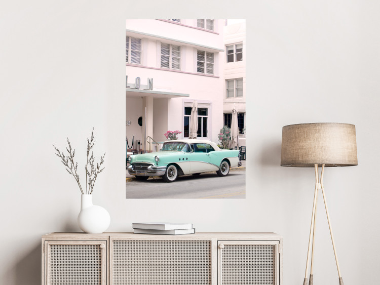 Wall Poster Retro Style - Sunny Street in a Pink Glow and a Car 149063 additionalImage 9
