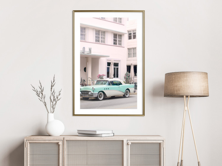Wall Poster Retro Style - Sunny Street in a Pink Glow and a Car 149063 additionalImage 12
