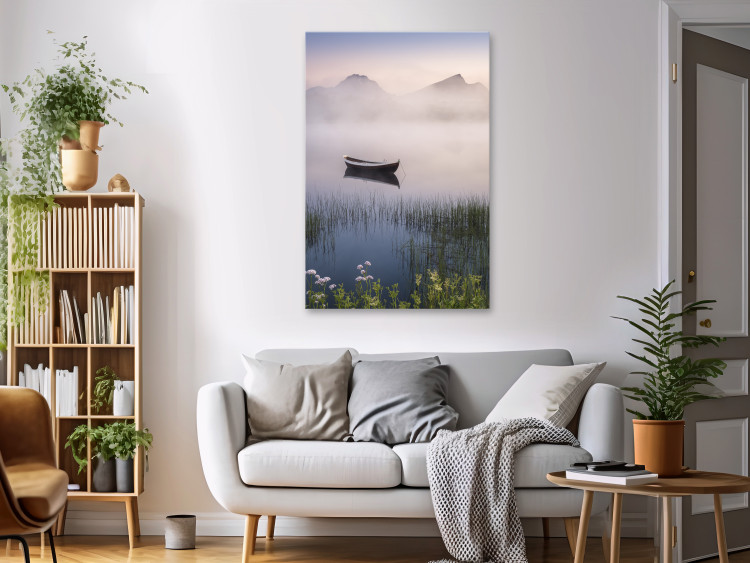 Canvas Art Print Scandinavian Landscape - Wooden Boat on a Calm Lake 149863 additionalImage 3