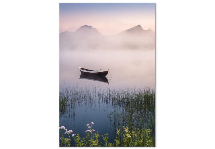 Canvas Art Print Scandinavian Landscape - Wooden Boat on a Calm Lake 149863