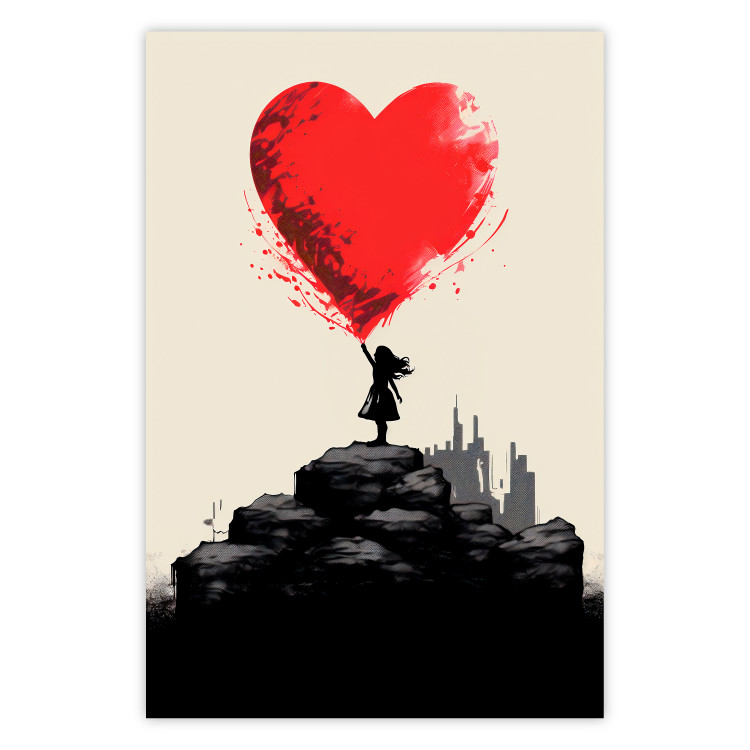 Wall Poster Red Heart - A Girl With a Balloon Inspired by Banksy’s Style 151763
