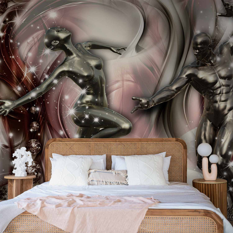 Wall Mural Dancing in brilliance - two steel figures on an abstract background in waves 64363 additionalImage 2