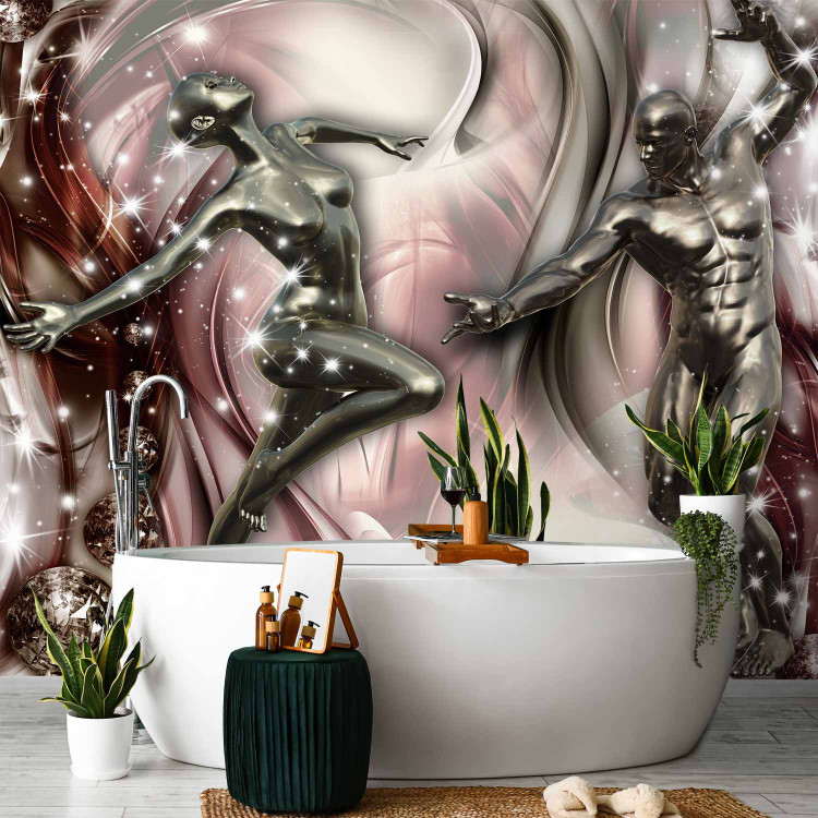 Wall Mural Dancing in brilliance - two steel figures on an abstract background in waves 64363 additionalImage 8