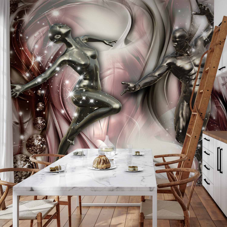 Wall Mural Dancing in brilliance - two steel figures on an abstract background in waves 64363 additionalImage 6