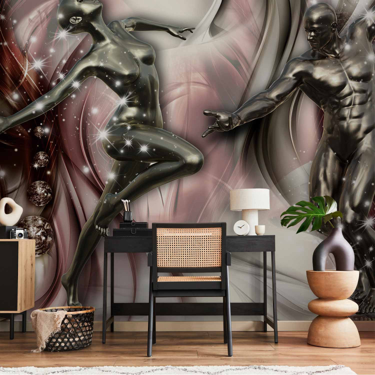 Wall Mural Dancing in brilliance - two steel figures on an abstract background in waves 64363 additionalImage 4