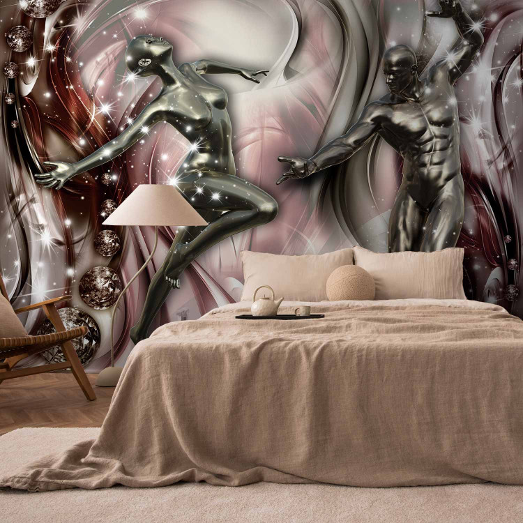 Wall Mural Dancing in brilliance - two steel figures on an abstract background in waves 64363