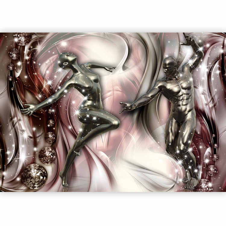 Wall Mural Dancing in brilliance - two steel figures on an abstract background in waves 64363 additionalImage 5