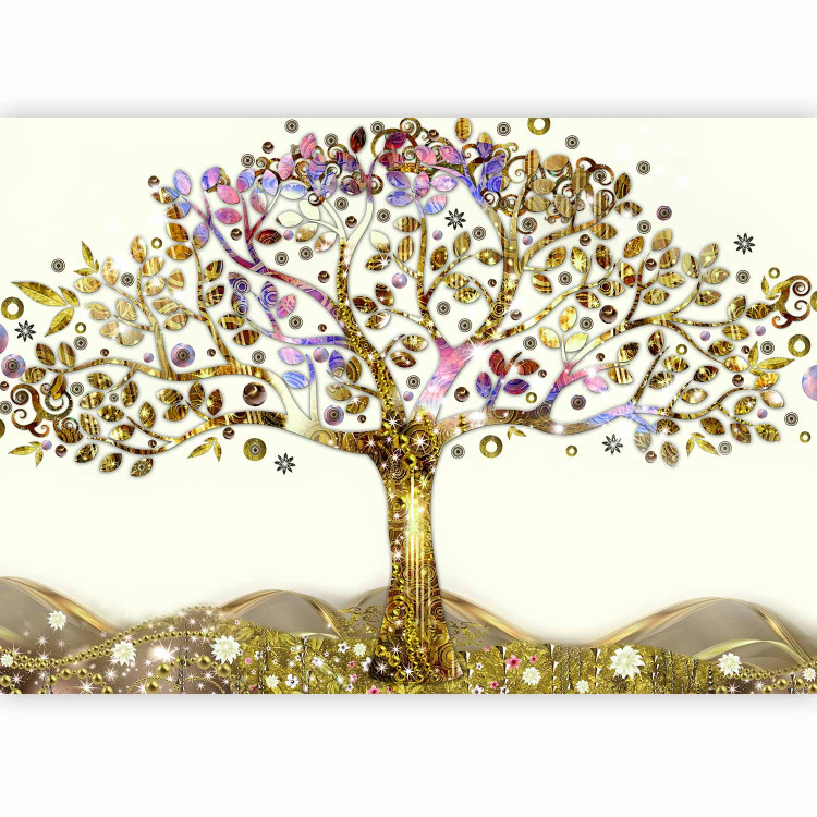 Photo Wallpaper Abstract Landscape - golden tree on a meadow in the style of Gustav Klimt 64563 additionalImage 5