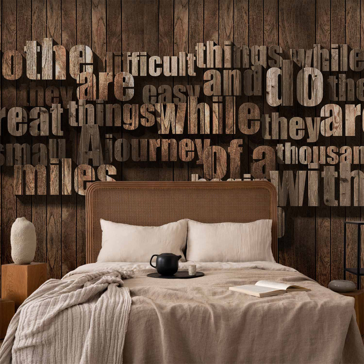 Photo Wallpaper Motivational Quote - English Text on Background with Wooden Texture 64863 additionalImage 2