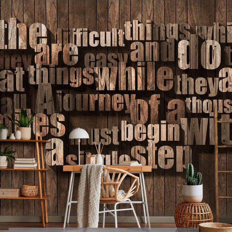 Photo Wallpaper Motivational Quote - English Text on Background with Wooden Texture 64863 additionalImage 4