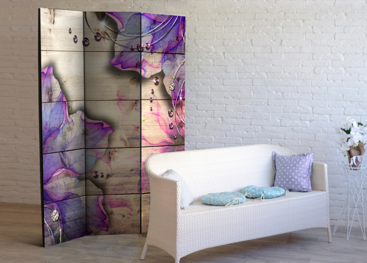 Room Divider Screen Purple Memory - purple flowers with diamond ornaments 95263 additionalImage 2