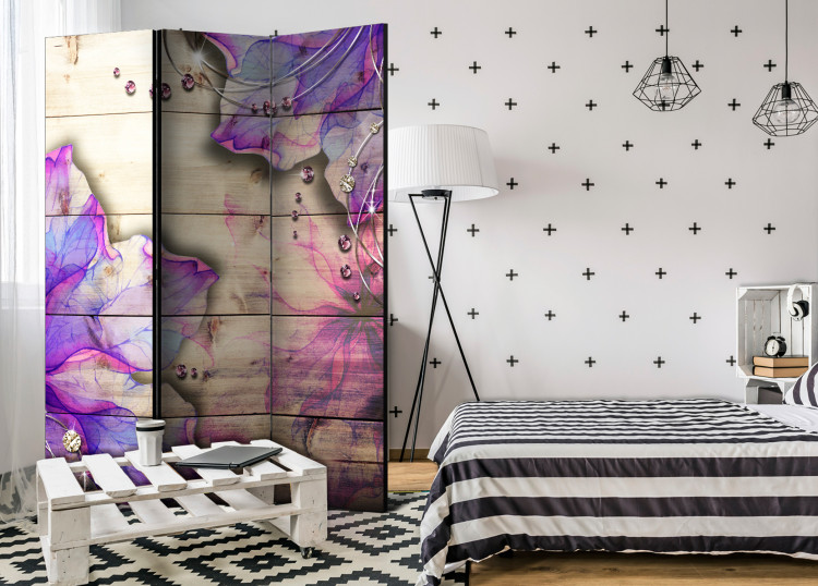 Room Divider Screen Purple Memory - purple flowers with diamond ornaments 95263 additionalImage 4
