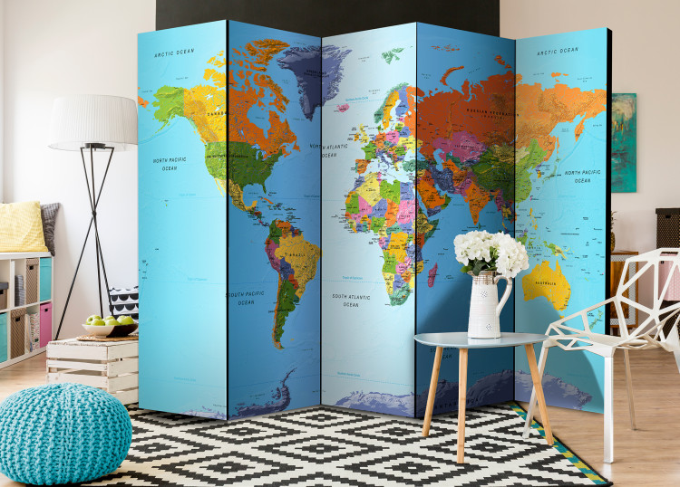 Folding Screen Colorful Geography - world map with colorful continents and captions 95563 additionalImage 4