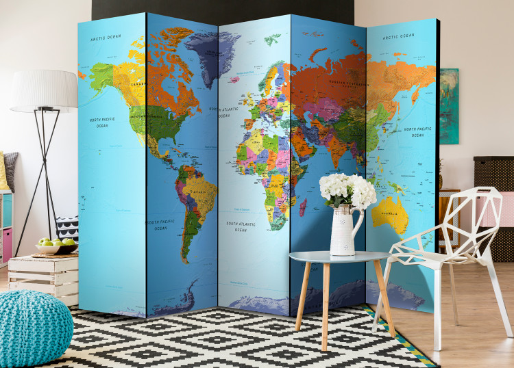 Folding Screen Colorful Geography - world map with colorful continents and captions 95563 additionalImage 2