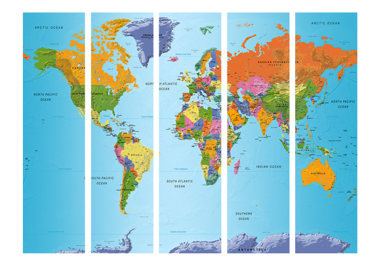 Folding Screen Colorful Geography - world map with colorful continents and captions 95563 additionalImage 3