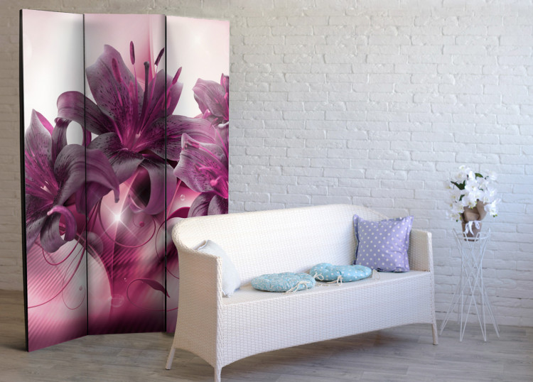 Room Divider Flame of Purple - purple lily flower with ornaments on a background of glow 95663 additionalImage 2