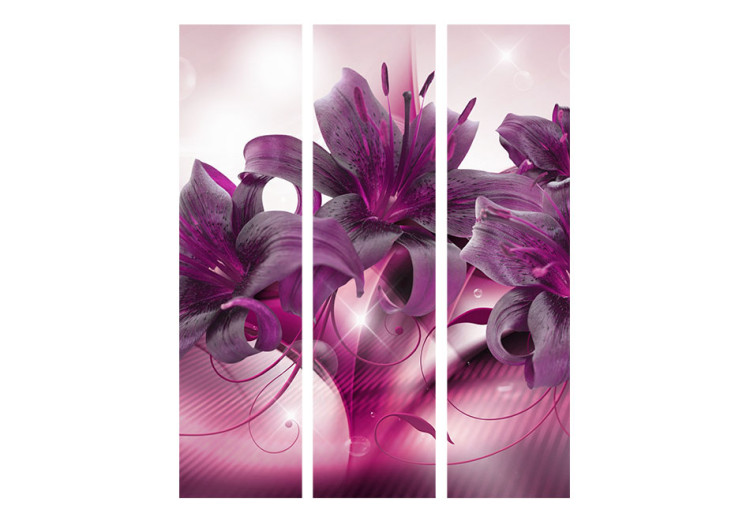 Room Divider Flame of Purple - purple lily flower with ornaments on a background of glow 95663 additionalImage 3